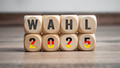 Light box, cubes, dice or blocks with the german word  - bundestagswahl 2025 - german bundestag election