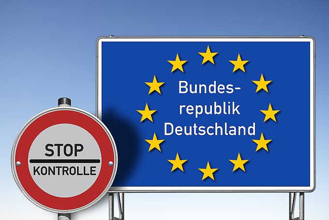 Grenzschild BRD, Stopp, Grenzkontrolle (Symbolbild)